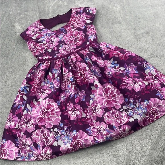 Gymboree 7 Dressed Up Floral Purple Kids Lined Dress - Picture 1 of 15